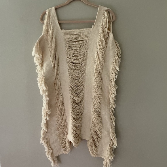 Handmade frayed beach cover-up dress featuring a raw cotton material